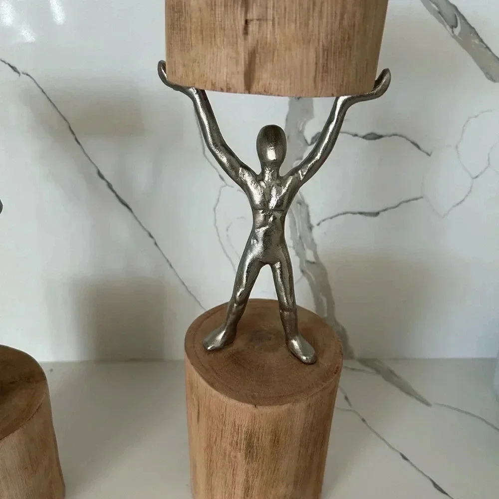 Set Of 2 PIER 1 WOODEN MAN CANDLE HOLDER Made In India - Picture 3 of 10